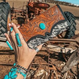 Handcrafted Leather and Turquoise Clutch